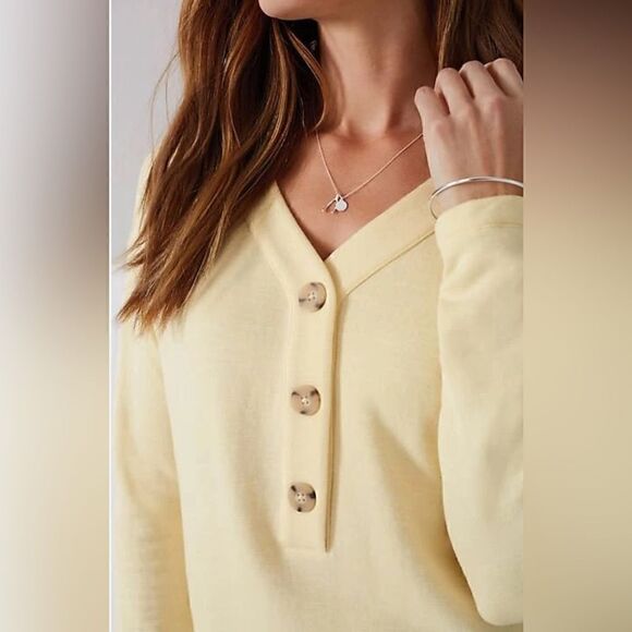 J.Jill- Women’s Butter Yellow Knit Long Sleeve Tunic Henley Button Top, XL P - Picture 9 of 11